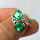 Vintage Style Lab-grown 2 40ct Green Emerald Wedding Ring 14k Yellow Gold Plated