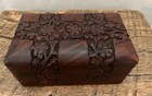 Vintage Indian Carved Wooden Jewelry Box Deep Floral Relief Boho Keepsake Box 5 