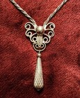 Vintage Silver Filligree Necklace And Earrings Jewelry Set 1950s Clipbacks
