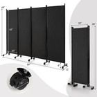 4-panel Folding Room Divider 6ft Rolling Privacy Screen W  Lockable Wheels Black