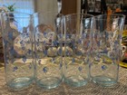 Rare Vtg  1970s Retro Mid Century Glass Set Blue Straw Flower Set Of 4