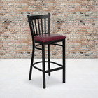 Hercules Black Metal Barstool With Burgundy Vinyl Seat - Vertical Back