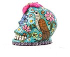 Mexican Folk Art Skull - Hibiscus Design - Handcrafted High-fired Clay - Metepec