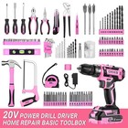 Pink Power 20v Cordless Electric Drill   Driver Tool Kit Set With Toolbox