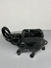 Vintage  Trunk Up Elephant Planter Glossy Black Glazed Ceramic 1950 60s