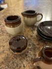 Vintage 1950   s Child   s 11 Piece    bean Pot Motif    Doll Size Pottery Tea Set