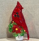 Cardinal And Poinsettia Plug-in 6  Tall Plastic Christmas Night Light Works 