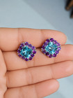 Natural Amethyst Blue Topaz Stud Earrings 925 Silver 14 5mm 6 05g Wedding Gift