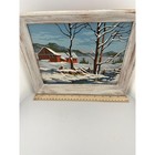 Vintage Paint By Number Winter Landscape Rustic Framed Mcm Pair Cabincore
