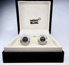 Montblanc Carbon Fiber Cufflinks Metal Design In Silver And Black Box Included