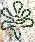 Irish Shamrock Carved Green Glass Bead Ave Maria     Catholic Rosary     Blessed
