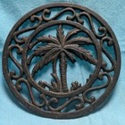 Brass Colored Cast Iron Trivet Palm Tree Tropical Paradise 6 5 8  Hot Pan Holder