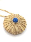 Vintage Estee Lauder Perfume Compact Necklace Locket Blue Long Layering Solid