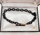 Antique Victorian Vulcanite Watch Fob Bar Chain Necklace Gold Fill Dog Clip Chkr