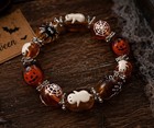 Halloween Bracelet Spooky Night Pumpkin Ghost Brown Glass Beaded Stretch Woman