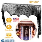 Halloween Decoration Black Spiderweb Mantle Scarf Cover 96x18inch Party Decor