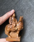Antique Chinese Hand Carved Ceremonial Horseman Carving Boxwood Statue 3 1 4   