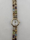 Vintage Ladies Jules Jurgensen Gemstones In Band Quartz Watch New Battery Runs 