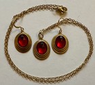 Vintage Jewelry Set Necklace Red Lucite Plastic W Brass 3 4 Of 1    Earrings