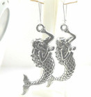 New Very Large Wonderful  Mermaid  Silver-tone Drop Dangle Earrings 3-3 4  Long