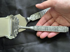 Vintage Konge Tinn Norwegian Pewter Cheese Slicer   Pie Server Set Viking Art