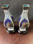 Pair Enamel Chinese Cloisonn   Flower Vase Vases On Stands In Presentation Box