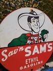 Vintage Sav n Sam s Porcelain Sign Oil Ethyl Gasoline Station Gas Pump Plate 12 