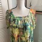 Vintage Style   Co Dress Womens 2x Green Floral Chiffon Fairy Bohemian Festival 