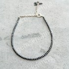 Hematite Anklet Bracelet  2mm Beaded Minimalist Anklet  Sterling Silver Clasp 