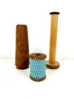 Vintage Lot Of 3 Wooden Industrial Textile Bobbins Spools Rustic Country Decor