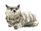 Vintage Large Ceramic Cat Grey Persian Mcm Glossy Glaze Finish 17 x9 5 