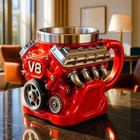 Retro V8 Engine Coffee Mug Ceramic Cup Stainless Steel Interior Gift Automotive