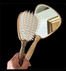 Vintage Vanity Beveled Hand Mirror   Brush Set  Gold silver Tone Design
