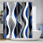 4 Pcs Blue Shower Curtain Black Bathroom Sets With Shower Curtain And Rugs Grey