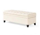 Beige Storage Ottoman Bench Tufted Seat Fabric Stool Footrest Lift Top Glam Chic