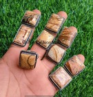 Exclusive    Brown Picture Jasper Gemstone 925 Sterling Silver Plated Rings Lot