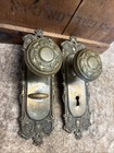 Antique Brass Matching Door Plates   Knobs Ornate Vintage Knob Back Plate Set L3