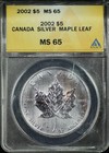 2002 Canada  5 Silver Maple Leaf 1 Oz Anacs Ms-65 - Pink   Violet Hue Toning 