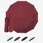 Large Automatic Umbrella - Windproof Travel Compact Folding Umbrella Wine Red