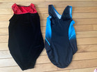 2 Pc  Lot Gk Elite Gymnastics  Leotard  Red Black Velour Blue Child Large