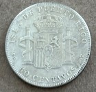 1896 Puerto Rico Alfonso Xiii 40 Centavos Km 23 Silver Coin