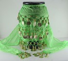 Light-green Belly Dancing Hip Dance Skirt Ethnic Shawl Scarf Belt Wrap Coins