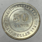 1921 Straits Settlements 50 Cents Silver Brilliant Uncirculated Bu Malaysia