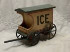 Vtg Wooden Cart Ice Wagon Removable Lid Rolling Metal Wheels Handcrafted Signed