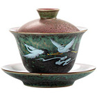 140ml Ceramic Retro Gaiwan Tea Bowl Crane Pattern Tureen Kung Fu Tea Ceremony