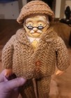 Vintage Crocheted Old Man Doll Brown Plastic Face Hands Handmade Grandpa