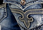  220 Mens Rock Revival Jean  mario  Mummy Stitch Leather Insert Straight 32 X 33