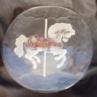 Vintage Glass Platter Frosted Etched Carousel Horse W Pink Iridescent Saddle 13 