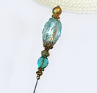 Hatpin - Light Green Glass Swirls On Large Clear Oval Bead And Crystals - Gold 8
