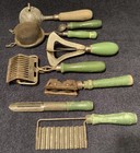 Vintage Farmhouse Green Wood Handle Wood Kitchen Utensils Lot Of 8